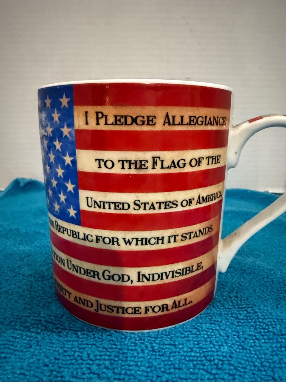 Patriotic American Flag Pledge Coffee Mug - Red, White, Blue
